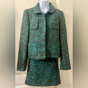 Ann Taylor Teal and Black Tweed Jacket Skirt Set